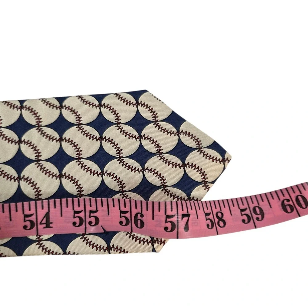 Smithsonian Institution Baseball Pattern Silk Tie Made in‎ USA Blue Cream Sports